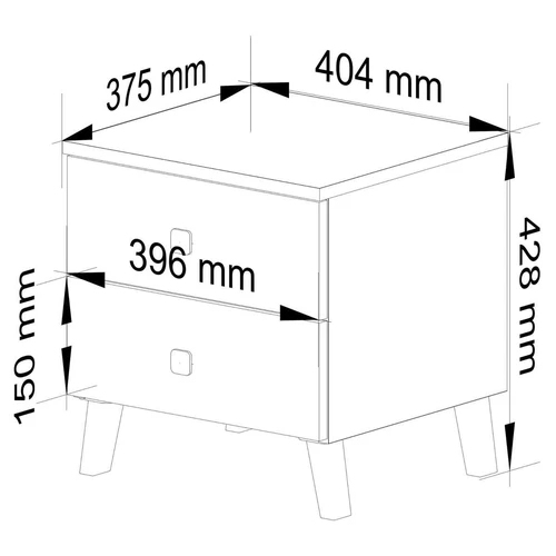 Naktinis staliukas MOBI K02, 2 stalčiai, baltos/juodos spalvos, 40 × 43 × 37 cm - Naktinės spintelės