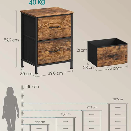 Naktinis staliukas SONGMICS, 4 stalčiai, 39,6 × 52,2 × 30 cm - Naktinės spintelės