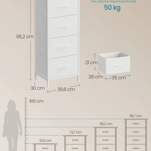 Naktinis staliukas SONGMICS, 4 stalčiai, 39,6 × 95,2 × 30 cm - Naktinės spintelės