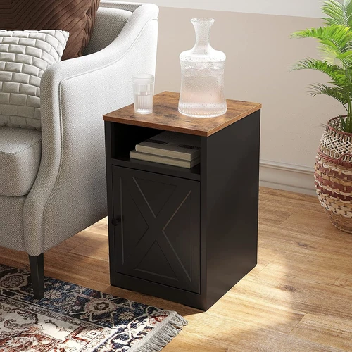 Elegantiškas naktinis staliukas su vintažine ruda-juoda spalva