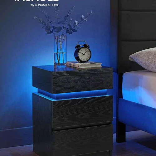 Naktinis staliukas su LED apšvietimu 35x40x55cm., juodos spalvos - Naktinės spintelės