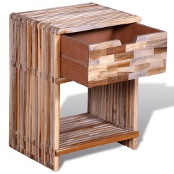 Naktinis staliukas su stalčiu, perdirbta tikmedžio mediena - Naktinės spintelės