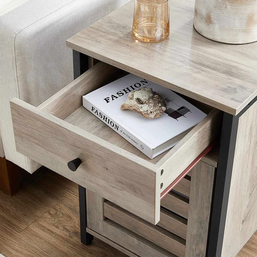 Elegantiškas naktinis staliukas su saugumo instrukcijomis