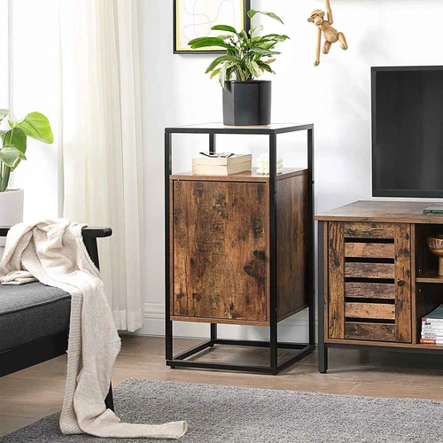 Tvarkinga medžio drožlių plokštės spintelė su grūdintu stiklu