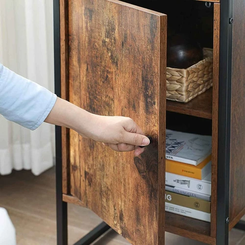 Stilinga vintažinė spintelė su plieno ir stiklo elementais