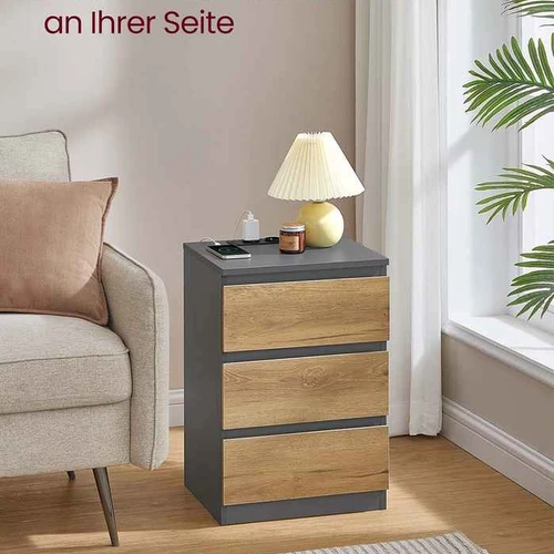 Naktinis staliukas VASAGLE, 3 stalčiai, 2 lizdai ir 2 USB prievadai, 40 × 59 × 35 cm - Naktinės spintelės