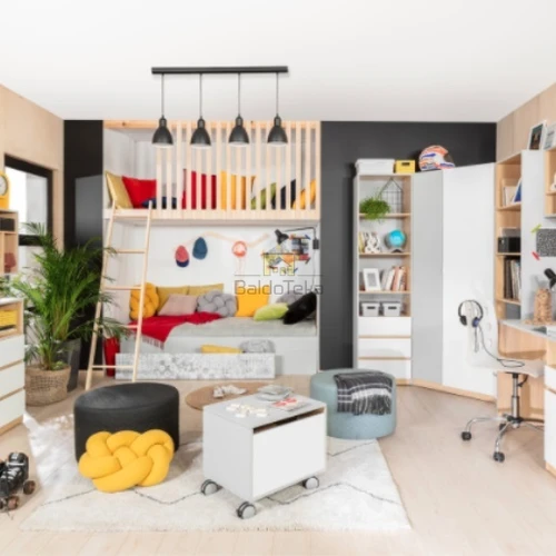 Šviesiai pilka lova su lenkišku ąžuolu