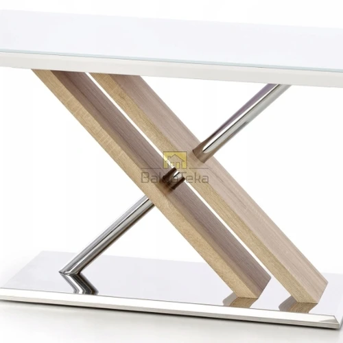 Stilingas baltas stalas su laminuota MDF ir nerūdijančiu plienu