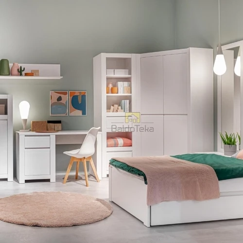 Stilinga balta lova su MDF rėmu ir patalynės dėže