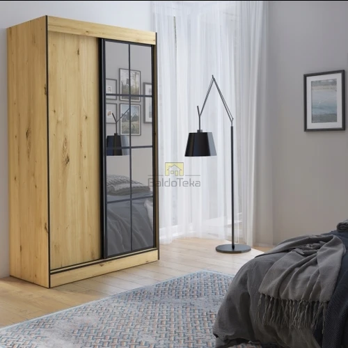 Moderni spinta su veidrodžiu – ąžuolas artisan/juoda