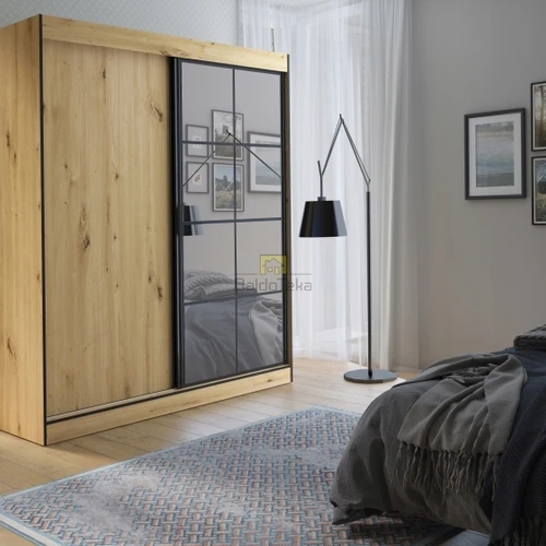 Moderni spinta su veidrodžiu – ąžuolo artisan/juoda spalva