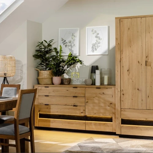 Aukštos kokybės LMDP/MDF spinta ąžuolo ir juodo ąžuolo atspalviais