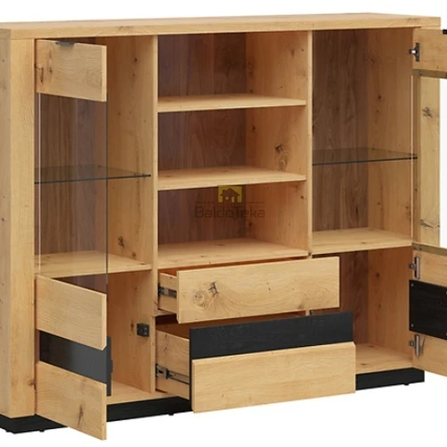 Moderni juodo ąžuolo spinta su išoriniu apšvietimu