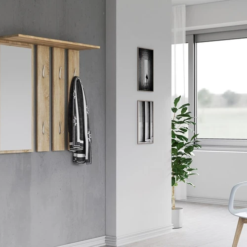 Ąžuolo spalvos drabužių kabykla su 6 kabliukais