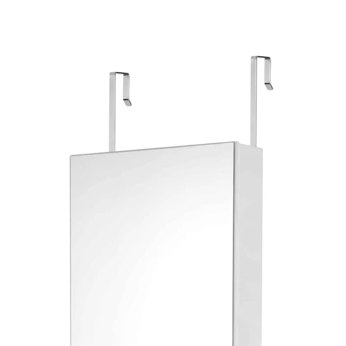 Raudona suknelė ir veidrodinė spintelė su rakinamais stalčiais