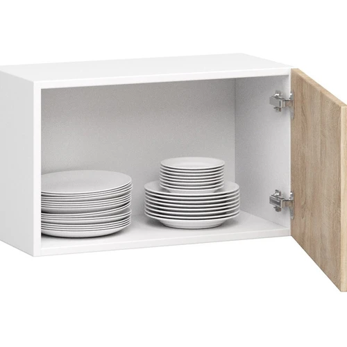 Balta virtuvės spintelė su sonoma ąžuolo priekiu – elegancija ir funkcionalumas