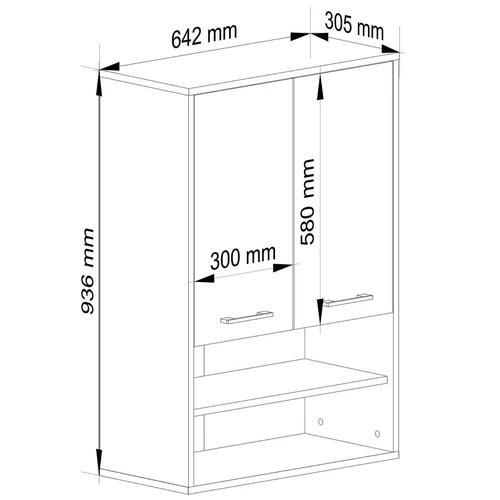 Pakabinama vonios spintelė FIN H934 W64, 2 durys, rudos spalvos, 64 × 94 × 30 cm - Vonios spintelės
