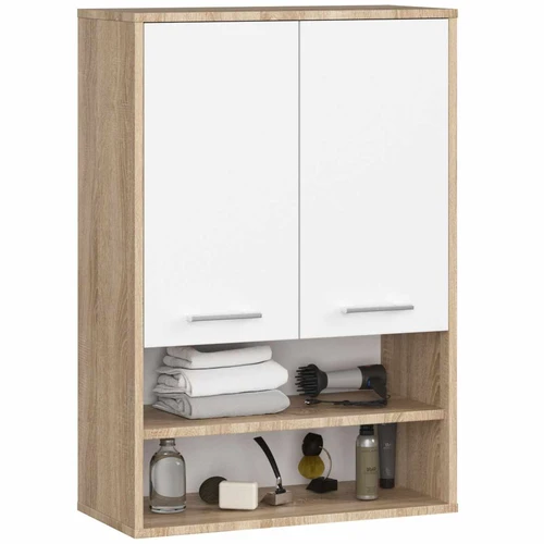 Pakabinama vonios spintelė FIN H934 W64, 2 durys, rudos/baltos spalvos, 64 × 94 × 30 cm