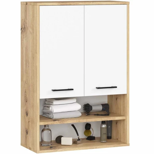Pakabinama vonios spintelė FIN H934 W64, 2 durys, rudos/baltos spalvos, 64 × 94 × 30 cm