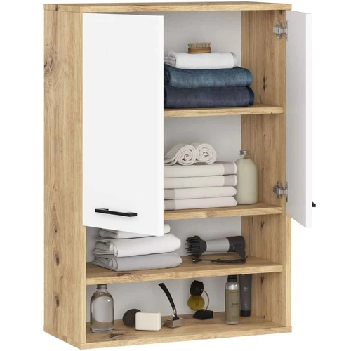 Pakabinama vonios spintelė FIN H934 W64, 2 durys, rudos/baltos spalvos, 64 × 94 × 30 cm - Vonios spintelės
