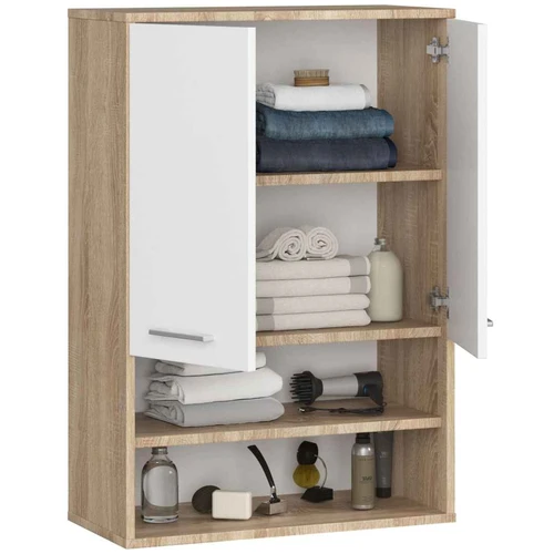 Pakabinama vonios spintelė FIN H934 W64, 2 durys, rudos/baltos spalvos, 64 × 94 × 30 cm - Vonios spintelės