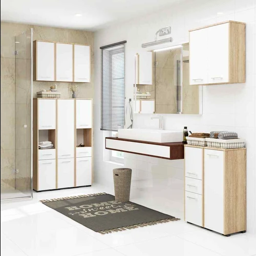 Pakabinama vonios spintelė FIN H934 W64, 2 durys, rudos/baltos spalvos, 64 × 94 × 30 cm - Vonios spintelės