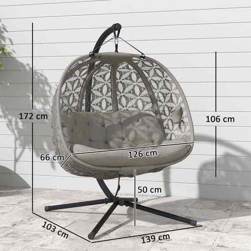 Pakabinamas krėslas, Dvivietis, Smėlio ir juodos spalvos, 126 × 126 × 176 cm - Supamieji krėslai, supynės