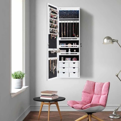Pakabinamas veidrodis-papuošalų spintelė 36,5x11,5x120cm., baltos/juodos spalvos - Veidrodžiai