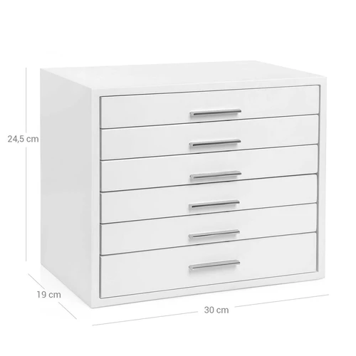 Aksomu pamušyta papuošalų dėžutė su 6 stalčiais