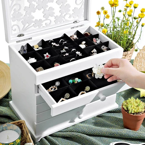 Stilinga papuošalų dėžutė su 12 skyriais