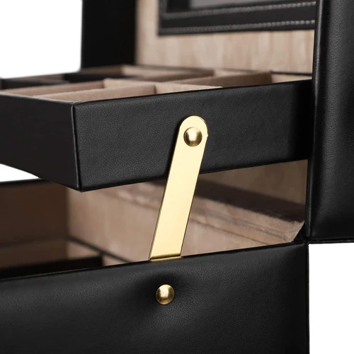 Elegantiškas papuošalų dėklas su 3 lygiais ir laikrodžio pagalve