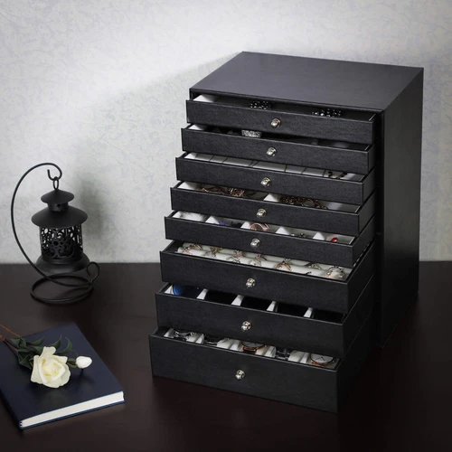 Akinių ir papuošalų laikymo vieta su 10 skyriais