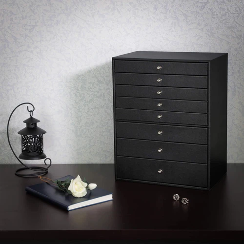 Juoda papuošalų dėžutė iš dirbtinės odos ir MDF