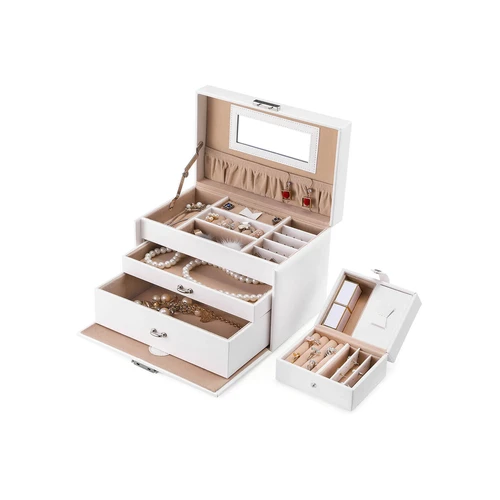 Elegantiška balta papuošalų dėžutė su aksomu viduje