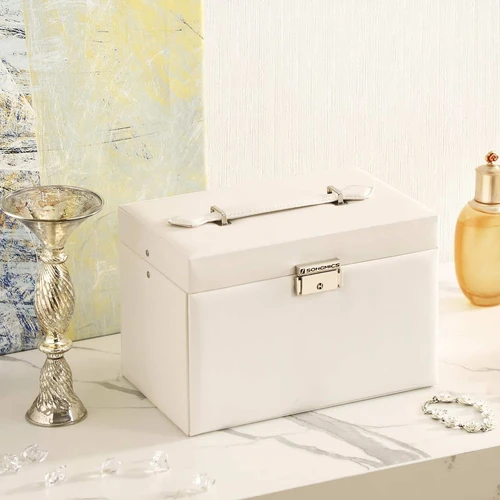 Patogi balta papuošalų dėžutė su rakteliais