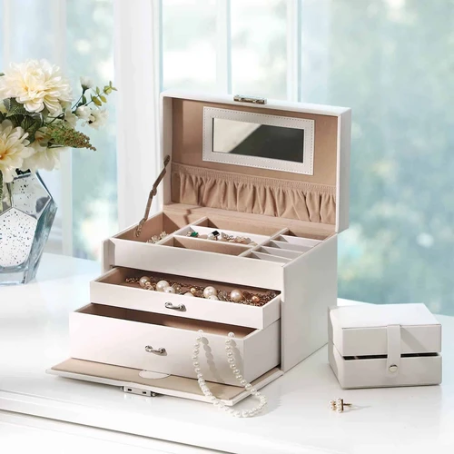 Kompaktiška papuošalų dėžutė 24,5x15,5x16 cm su stalčiais