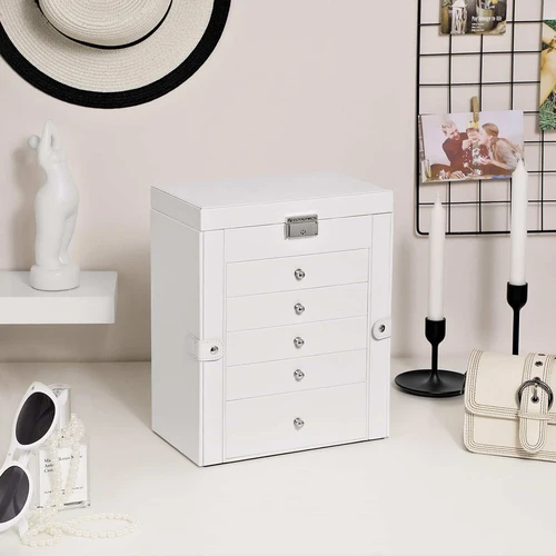 Šiuolaikiška papuošalų dėžutė su veidrodžiu ant dangtelio