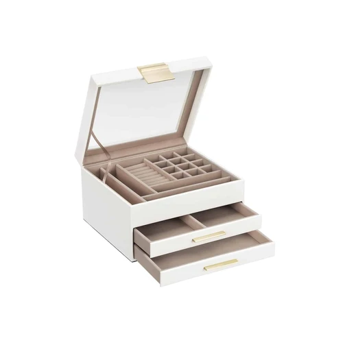 Tvarkinga papuošalų dėžutė su dviem stalčiais