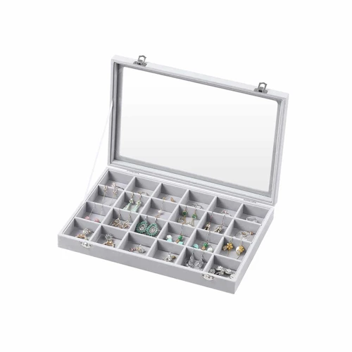 Tvarkinga papuošalų dėžutė su stiklo dangčiu