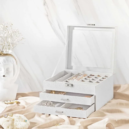 Minkšta aksominė papuošalų dėžutė su skaidriu stiklu