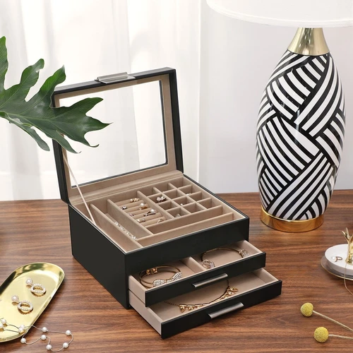 Tvarkinga papuošalų laikykla su dviem stalčiais