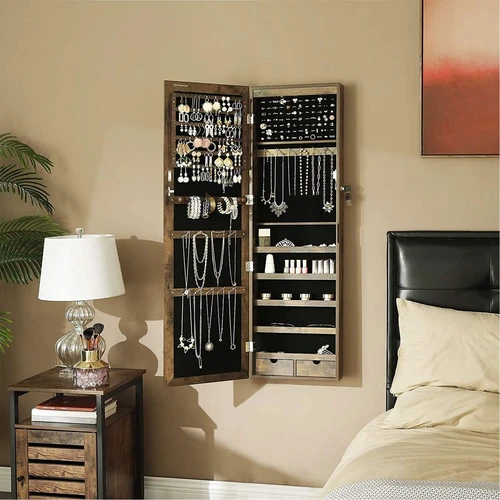 Erdvi papuošalų spintelė su auskarų laikikliais ir kabliukais