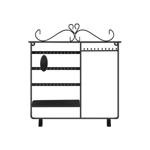 Juodos spalvos geležinis papuošalų stendas su 18 auskarų ir 10 karolių vietų