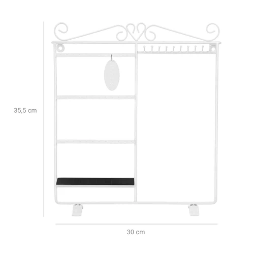 Patvarus balto spalvos papuošalų stendas su kabliukais ir prijungiamais paviršiais