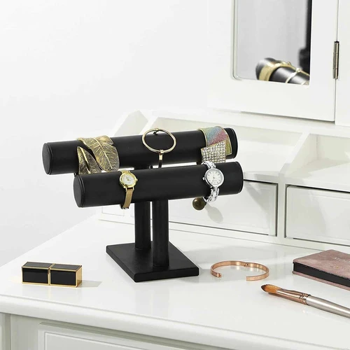 Juodos spalvos papuošalų laikiklis su PVC ir MDF medžiagomis