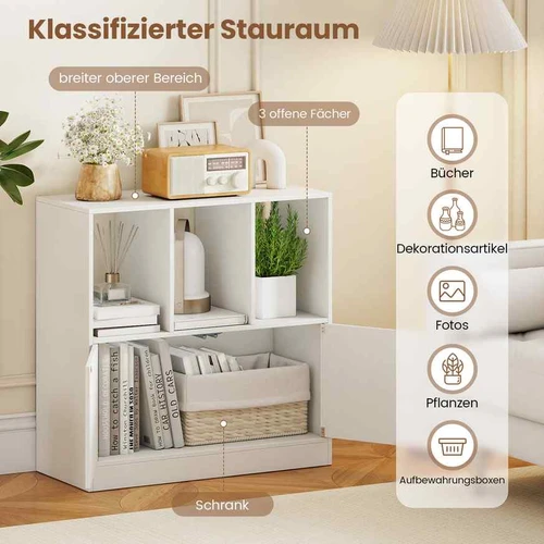 Pastatoma knygų lentyna, 3 kubeliai, 2 durelės, Balta, 70 × 70 × 30 cm - Lentynos