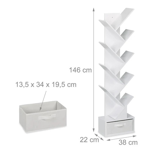Pastatoma knygų lentyna Relaxdays, 9 lentynos, 1 stalčius, 38 × 146 × 22 cm - Lentynos
