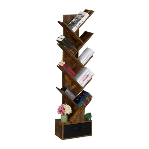 Pastatoma knygų lentyna Relaxdays, 9 lentynos, 1 stalčius, 38 × 146 × 22 cm