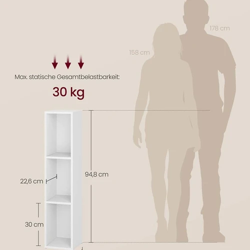 Pastatoma knygų lentyna VASAGLE Custos, 3 pakopos, Balta, 20 × 94,8 × 24 cm - Lentynos