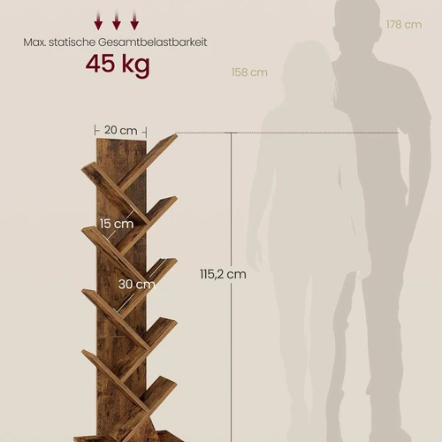 Pastatoma knygų lentyna VASAGLE, Ruda, 38 × 115,2 × 20 cm - Lentynos